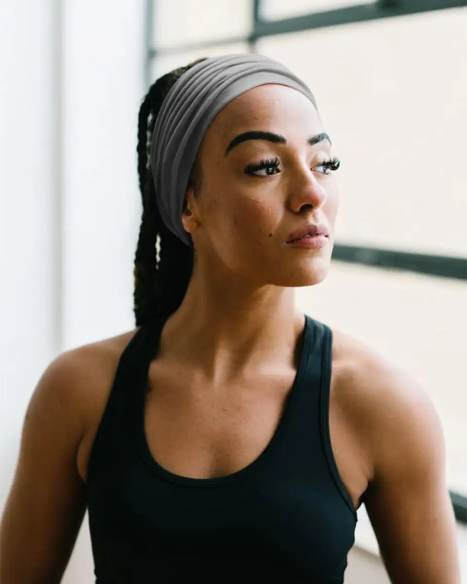 AQOKKA Extra Wide Turban Headbands for Women (4 Count, Yellow/Olive/Grey/Black) | Boho Elastic Hairband Accessories - view 5