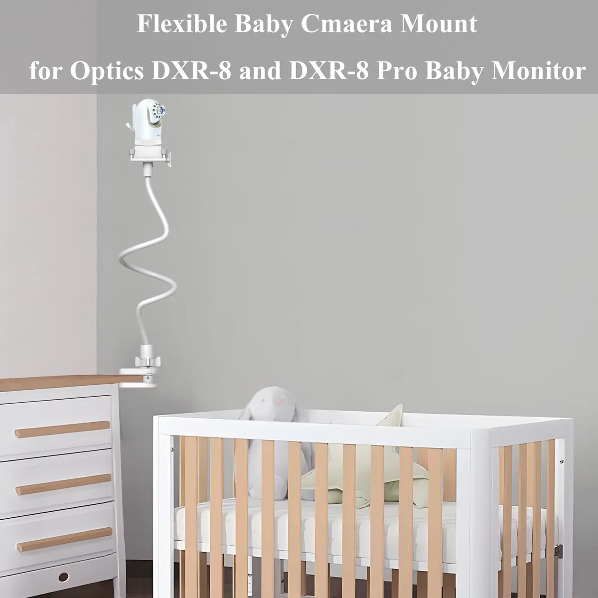 Derebir Flexible Baby Camera Mount Holder for Infant Optics DXR-8/DXR-8 PRO, 85 cm (33.4 inch) | Secure Crib Clamp for Clear Viewing - view 6