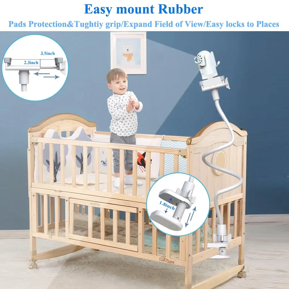 Derebir Flexible Baby Camera Mount Holder for Infant Optics DXR-8/DXR-8 PRO, 85 cm (33.4 inch) | Secure Crib Clamp for Clear Viewing - view 2