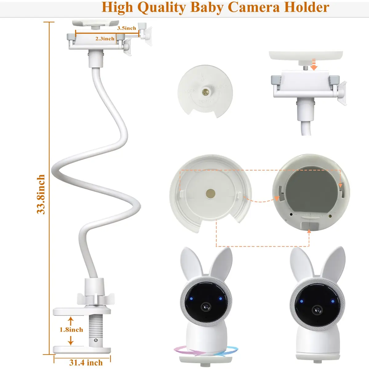 Derebir Flexible Baby Monitor Mount Holder Stand for ARENTI Cameras & Most 1/4" Screw Mounts | 85.6 cm (33.7 inch) - view 7