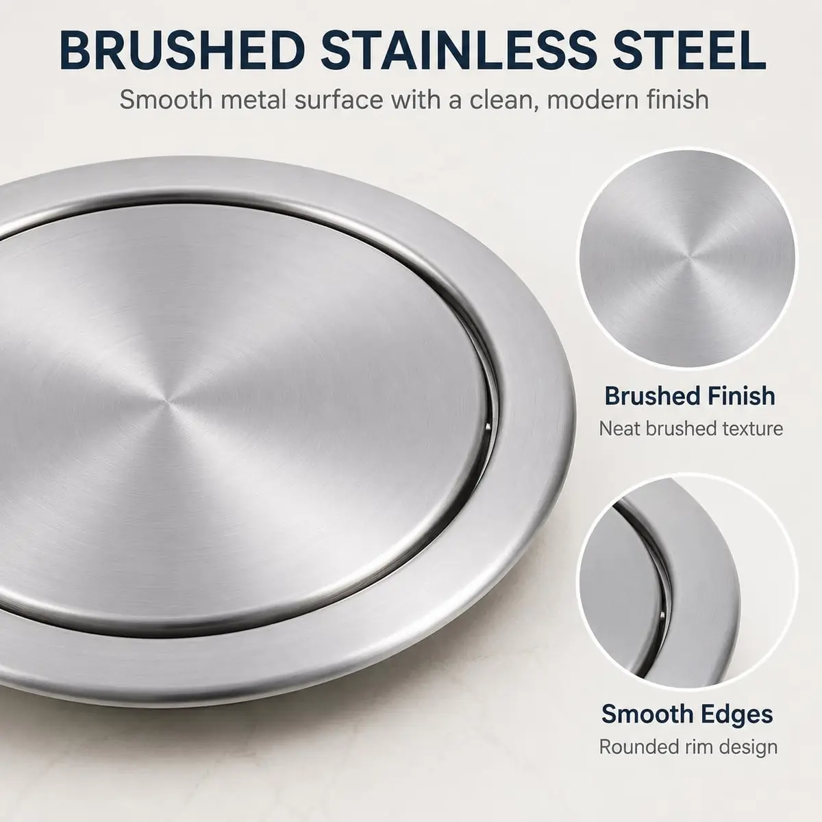 Cabilock Recessed Countertop Trash Bin Lid, Stainless Steel, Silent Swing, 21x21cm | Space-Saving Kitchen & Bathroom Cover - view 5