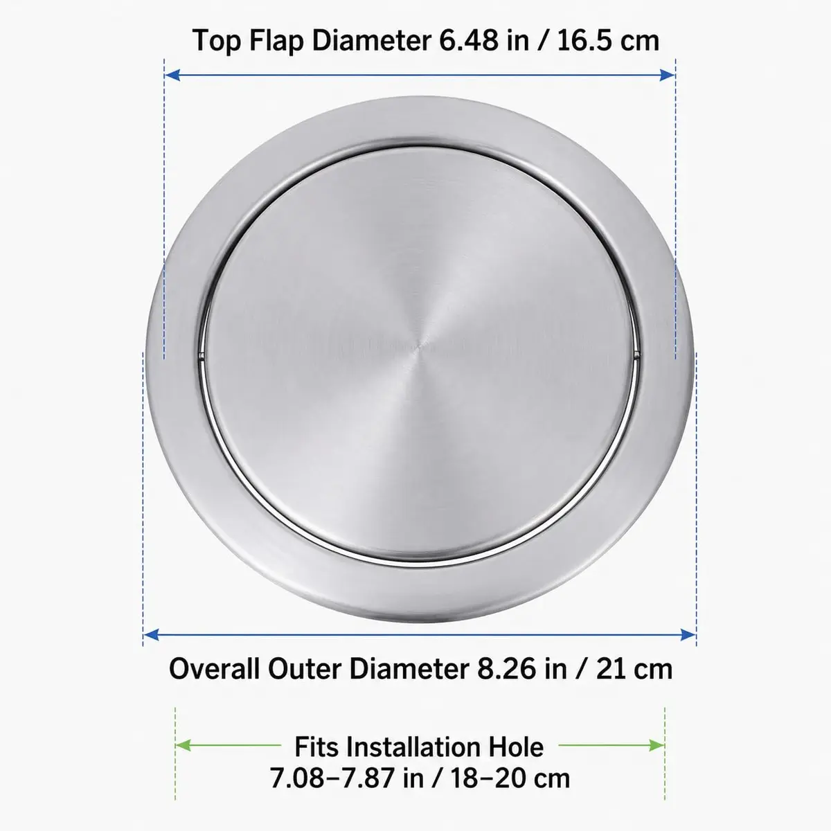 Cabilock Recessed Countertop Trash Bin Lid, Stainless Steel, Silent Swing, 21x21cm | Space-Saving Kitchen & Bathroom Cover - view 4