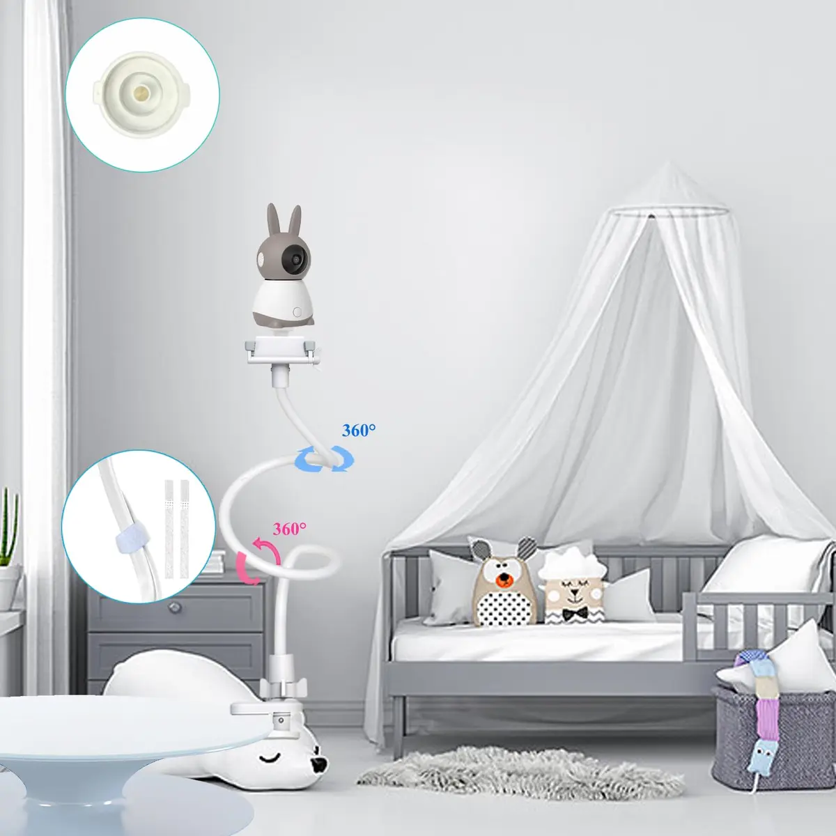 Derebir Flexible Baby Monitor Mount Stand 85.7 cm (33.75 inches) | Secure Crib Clamp for Clearer Views - view 5