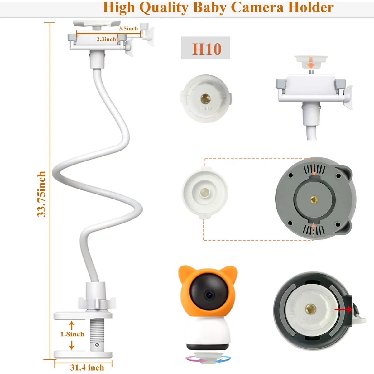Derebir Flexible Baby Monitor Mount Stand 85.7 cm (33.75 inches) | Secure Crib Clamp for Clearer Views - view 4