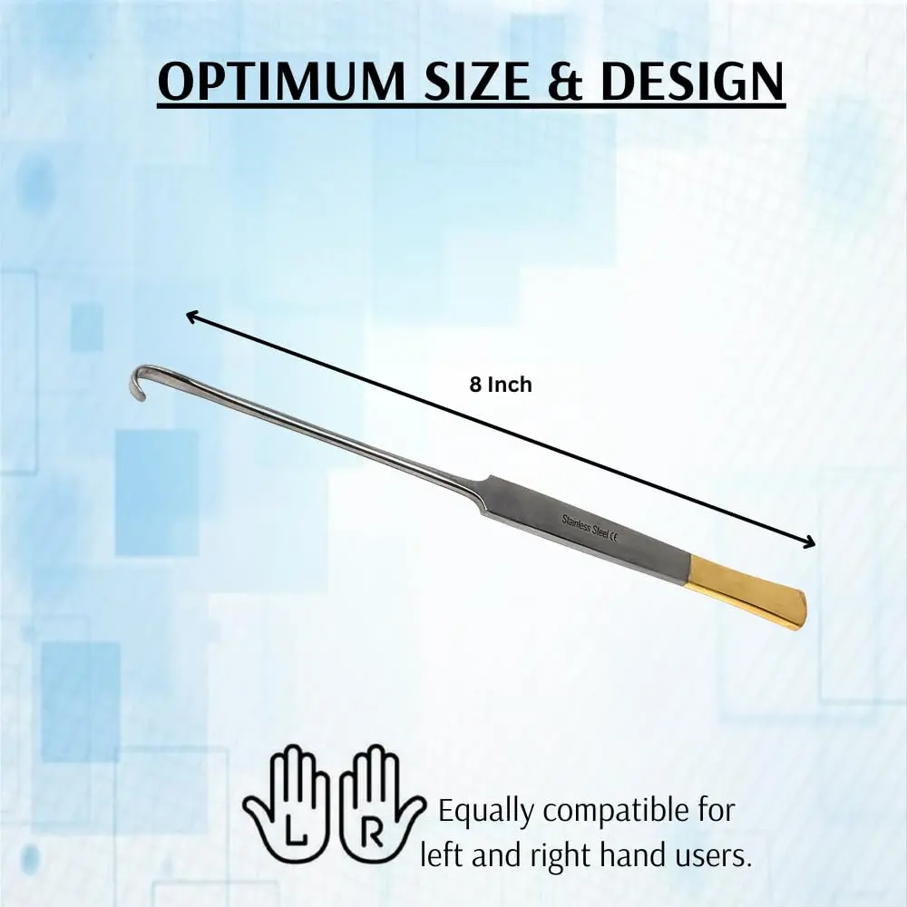 HIGH TECH INSTRUMENTS Snook Hook 8" Veterinary Surgical Instruments Gold Handle Ends | Stainless Steel, Reusable, Autoclavable - view 6