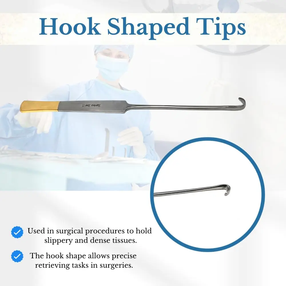 HIGH TECH INSTRUMENTS Snook Hook 8" Veterinary Surgical Instruments Gold Handle Ends | Stainless Steel, Reusable, Autoclavable - view 3