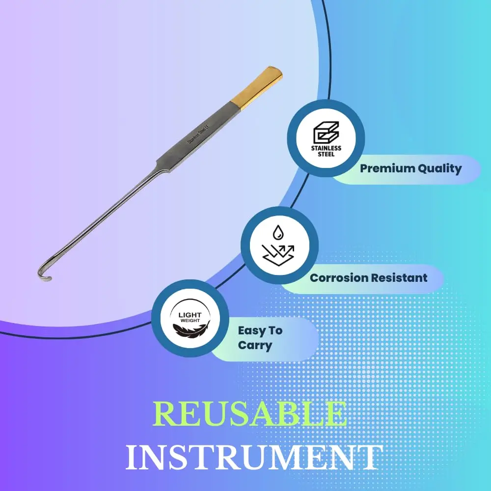 HIGH TECH INSTRUMENTS Snook Hook 8" Veterinary Surgical Instruments Gold Handle Ends | Stainless Steel, Reusable, Autoclavable - view 4