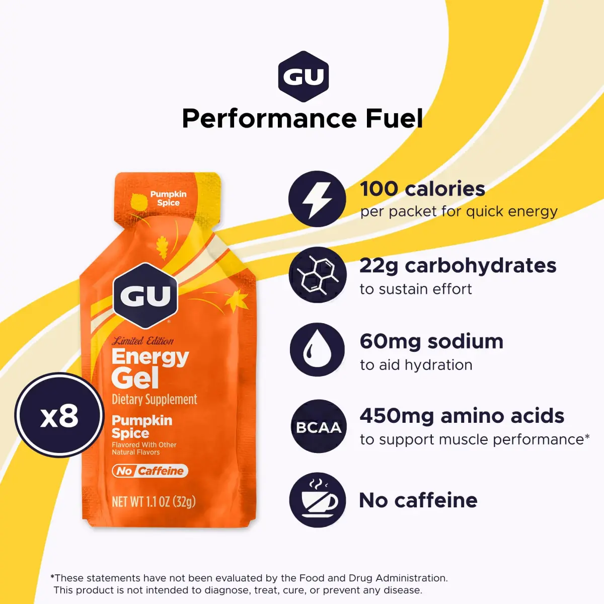 GU Energy Original Energy Gel Pumpkin Spice 1.1 Fl Oz (8.8 Fl Oz) | Dual Source Energy for Athletes - view 2