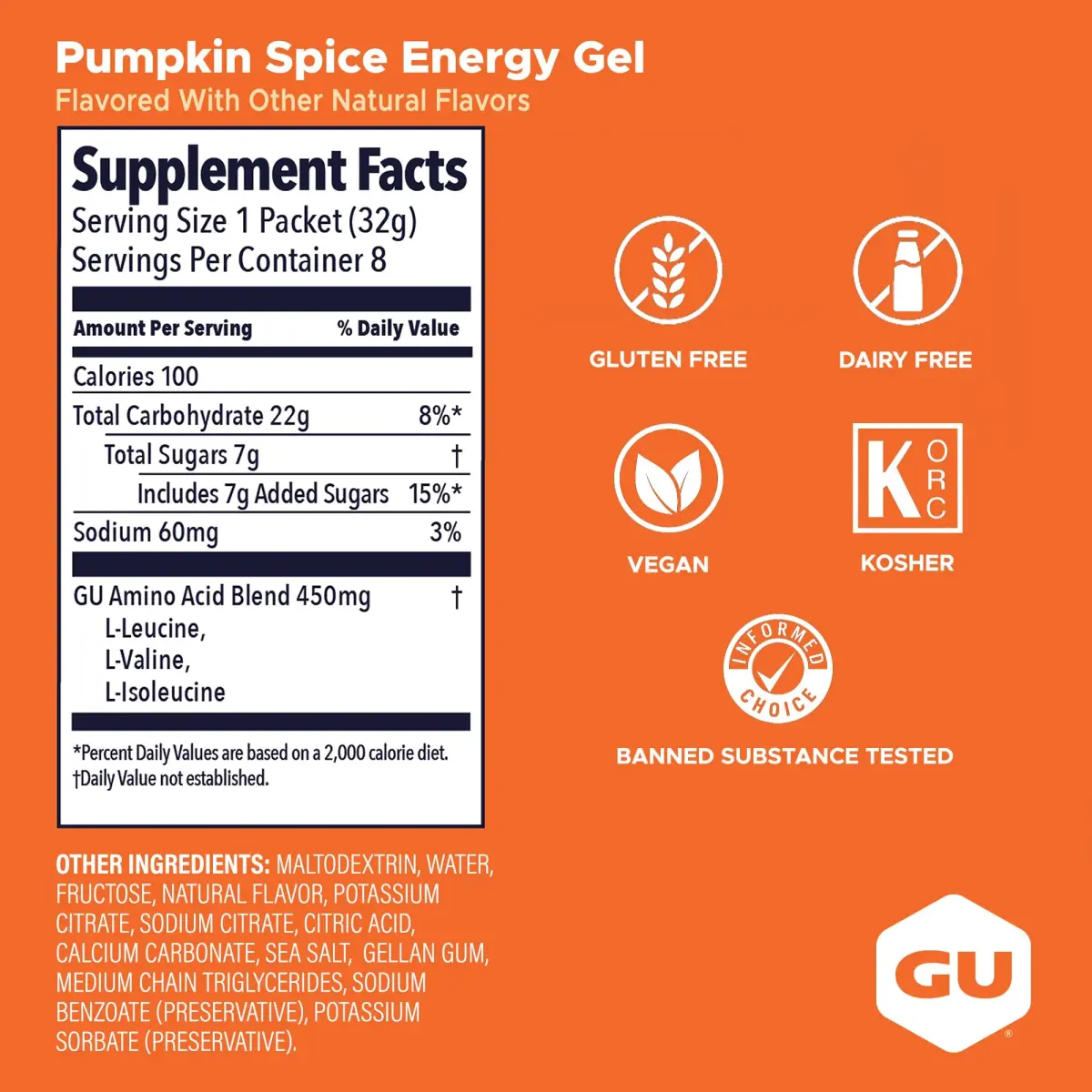 GU Energy Original Energy Gel Pumpkin Spice 1.1 Fl Oz (8.8 Fl Oz) | Dual Source Energy for Athletes - view 3