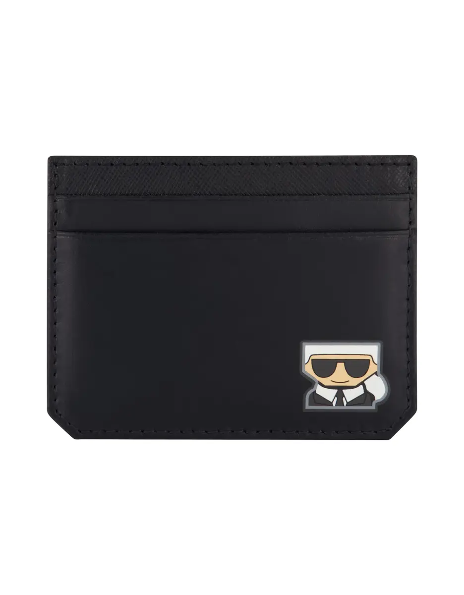 KARL LAGERFELD Paris Women's Slim Card Holder, Black | Saffiano Leather, Logo, Daily Use - main product image