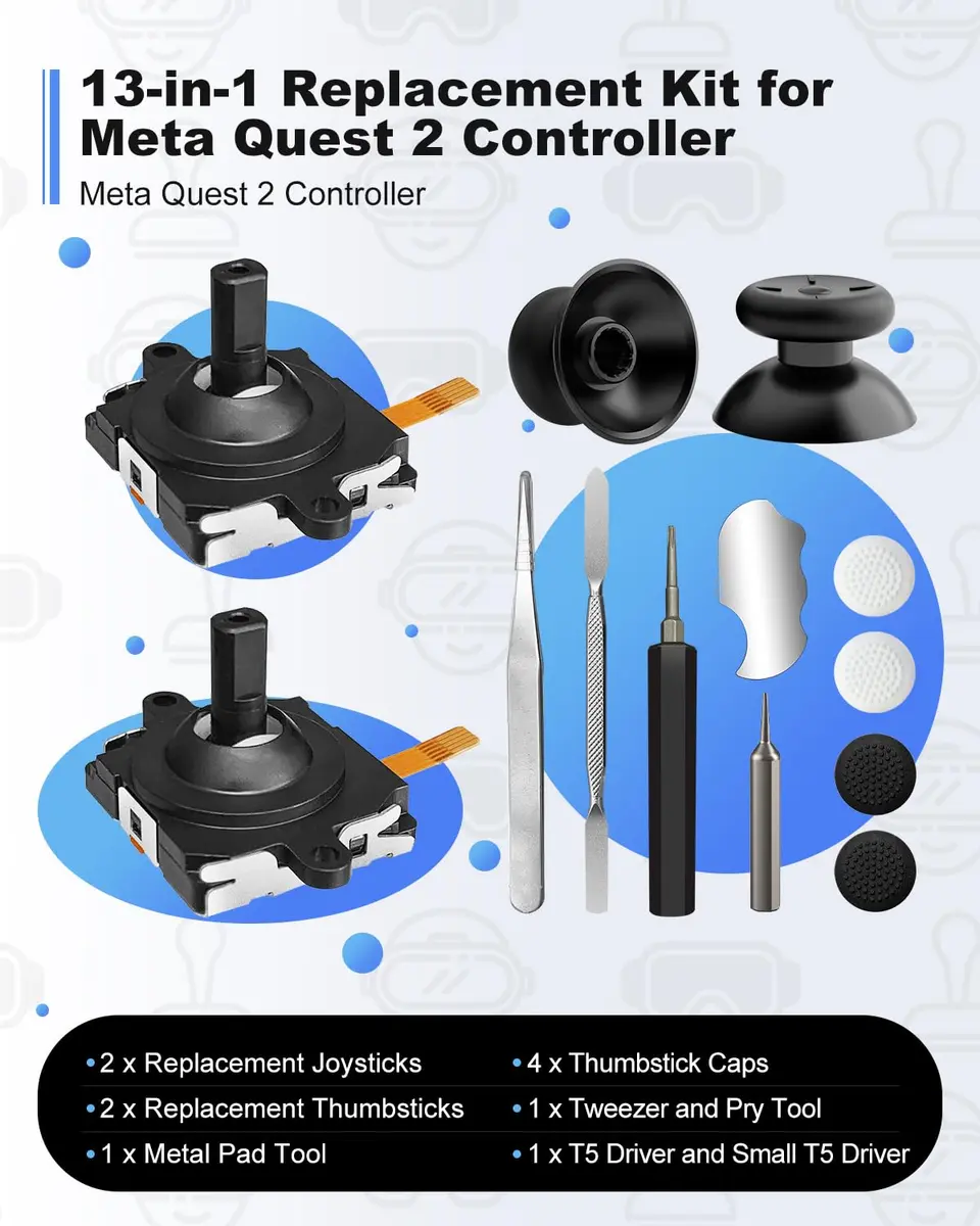 OLCLSS Joystick Replacement Kit for Oculus Quest 2/3 Controllers | 13-in-1 Repair Set - view 7