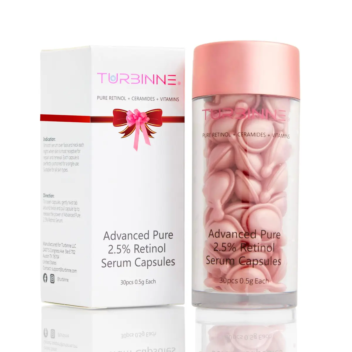 TURBINNE 2.5% Retinol Serum Capsules for Face | Anti-Aging, Brightening & Hydration, 60 Capsules - main product image