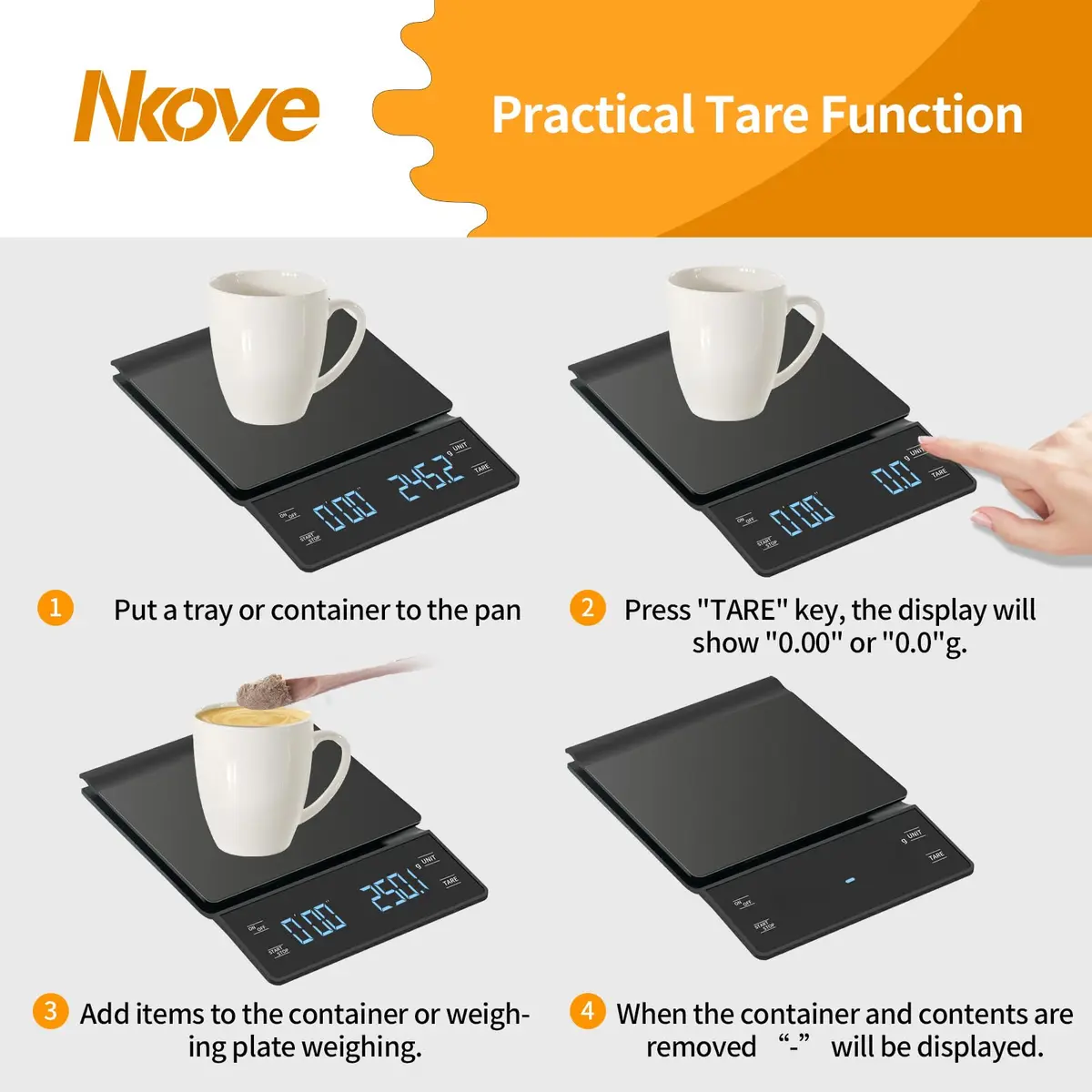Nkove Digital Coffee Scale with Timer, 0.1g Precision, 3kg Capacity | Compact & Accurate for Home & Cafe - view 5