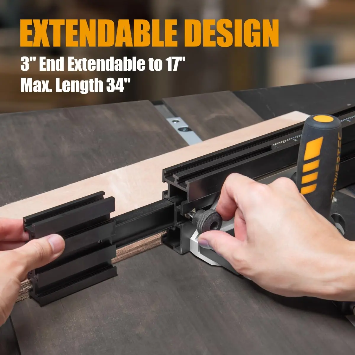 POWERTEC Precision Miter Gauge System for Table Saw Kit w/Telescoping Fence | 11 Preset Angle Stops - view 3
