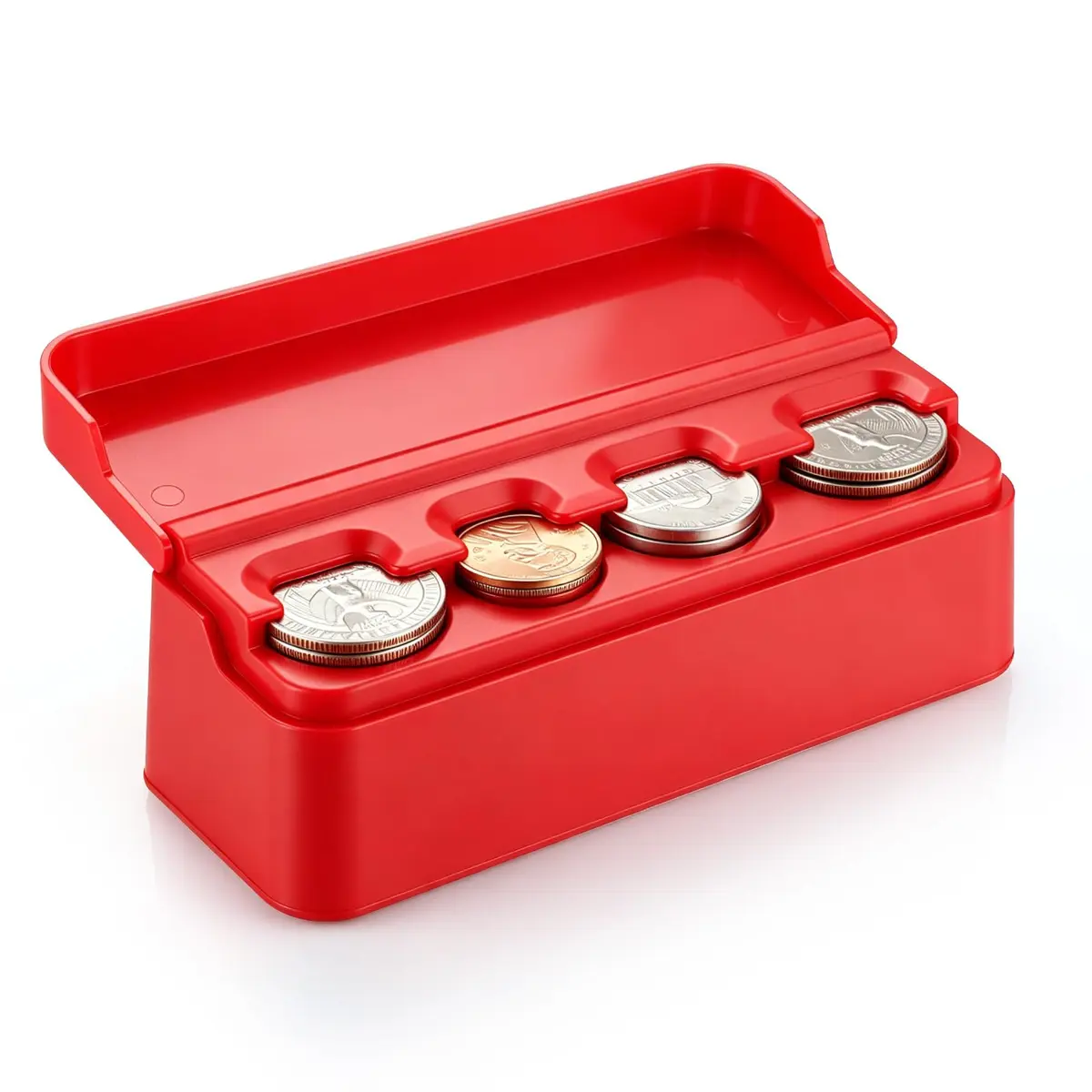 SINGARO Coin Holder for Car, Coin Change Organizer Compatible with Coins of Different Sizes, Dash-Mounted Holder Suitable for Most Cars, Trucks (Red) | Neat, Versatile - main product image