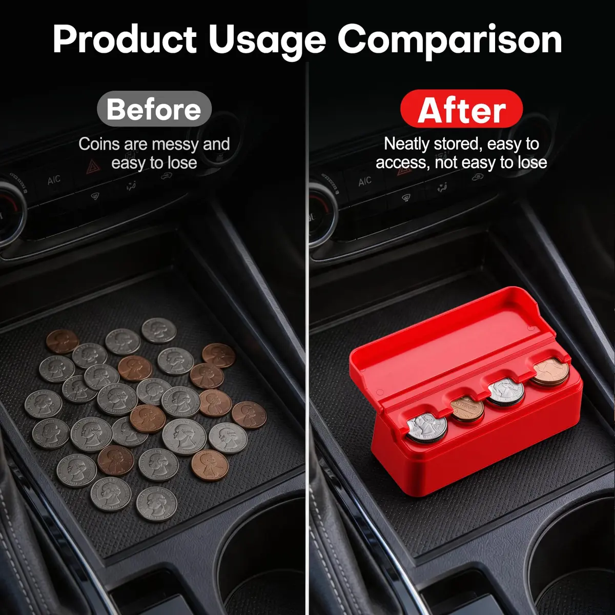 SINGARO Coin Holder for Car, Coin Change Organizer Compatible with Coins of Different Sizes, Dash-Mounted Holder Suitable for Most Cars, Trucks (Red) | Neat, Versatile - view 5