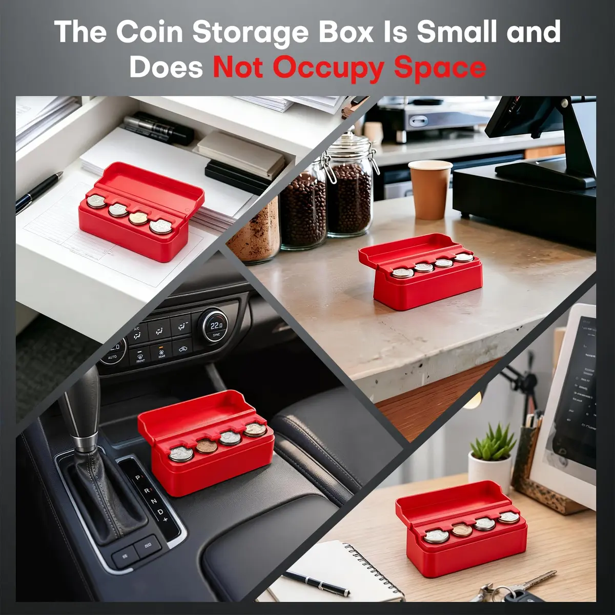 SINGARO Coin Holder for Car, Coin Change Organizer Compatible with Coins of Different Sizes, Dash-Mounted Holder Suitable for Most Cars, Trucks (Red) | Neat, Versatile - view 6
