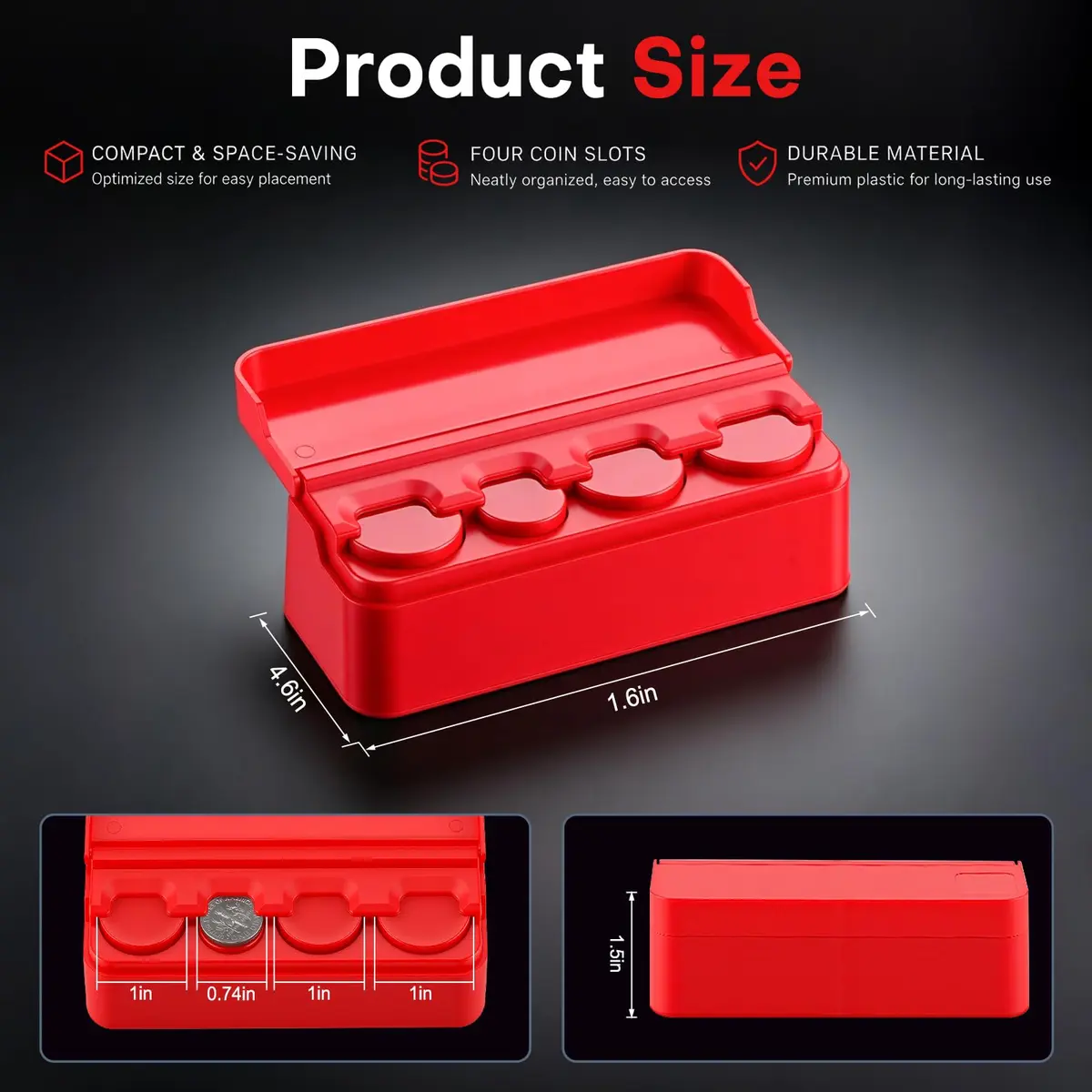 SINGARO Coin Holder for Car, Coin Change Organizer Compatible with Coins of Different Sizes, Dash-Mounted Holder Suitable for Most Cars, Trucks (Red) | Neat, Versatile - view 2