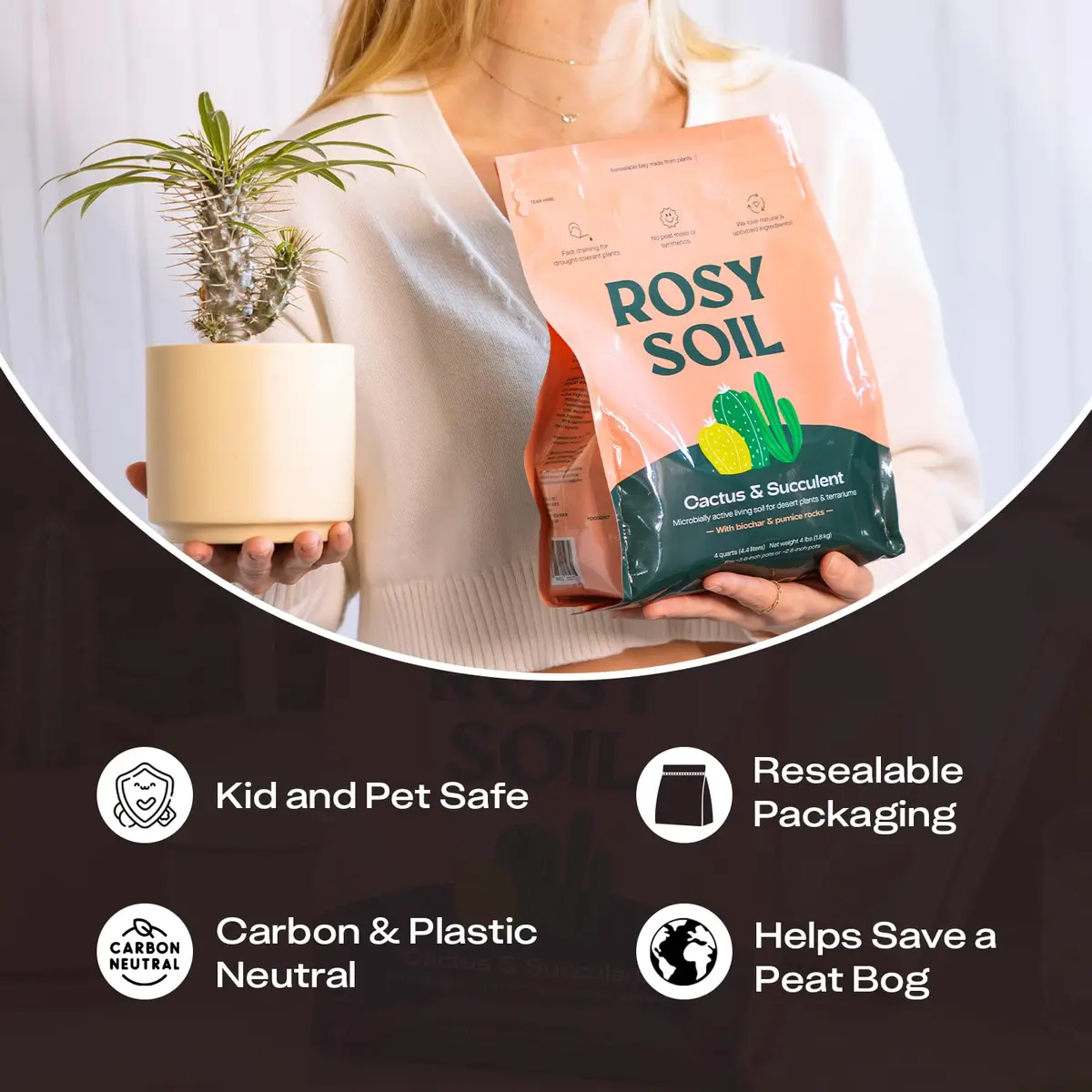 Rosy Soil Cactus & Succulent Potting Mix, 4 Quarts | Organic, Fast Draining, Peat-Free, Root Boosting - view 7