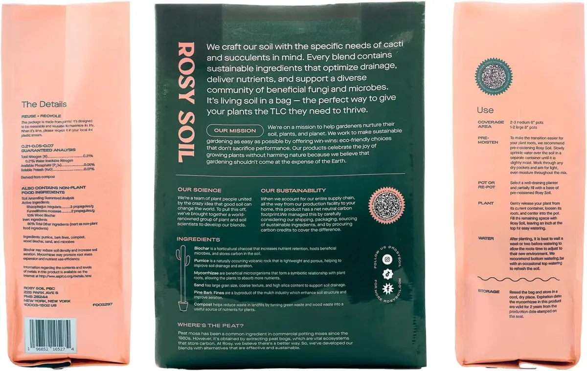 Rosy Soil Cactus & Succulent Potting Mix, 4 Quarts | Organic, Fast Draining, Peat-Free, Root Boosting - view 9