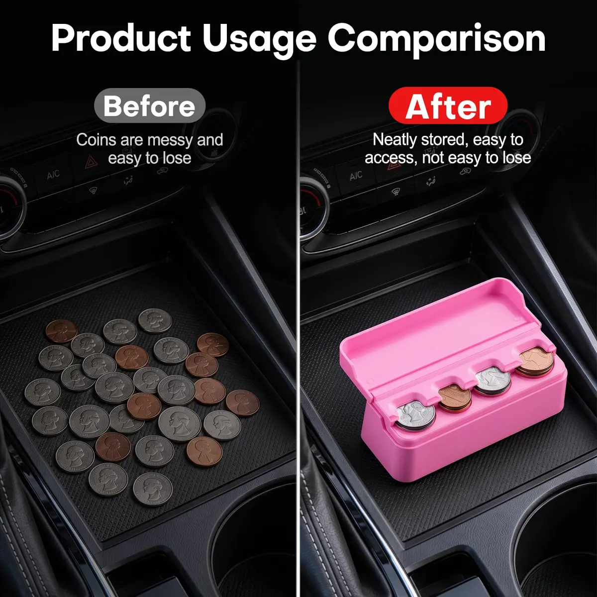 SINGARO Pink Coin Holder for Car, Dash-Mounted Organizer with 4 Slots | 6.8 cm (2.68 in) Width - view 5