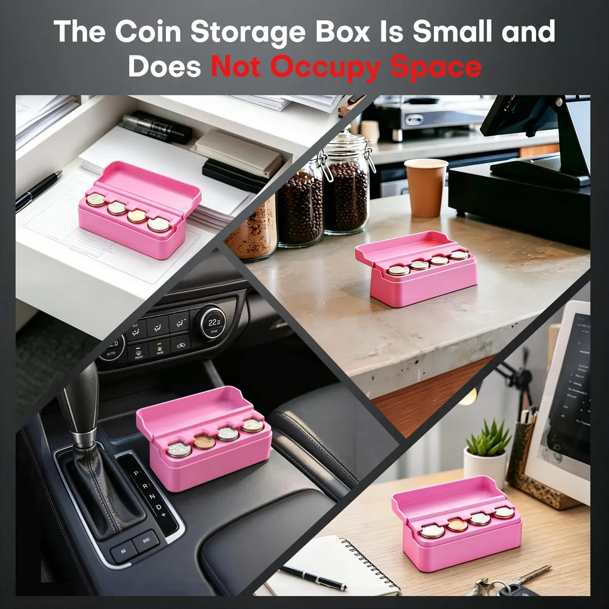 SINGARO Pink Coin Holder for Car, Dash-Mounted Organizer with 4 Slots | 6.8 cm (2.68 in) Width - view 6