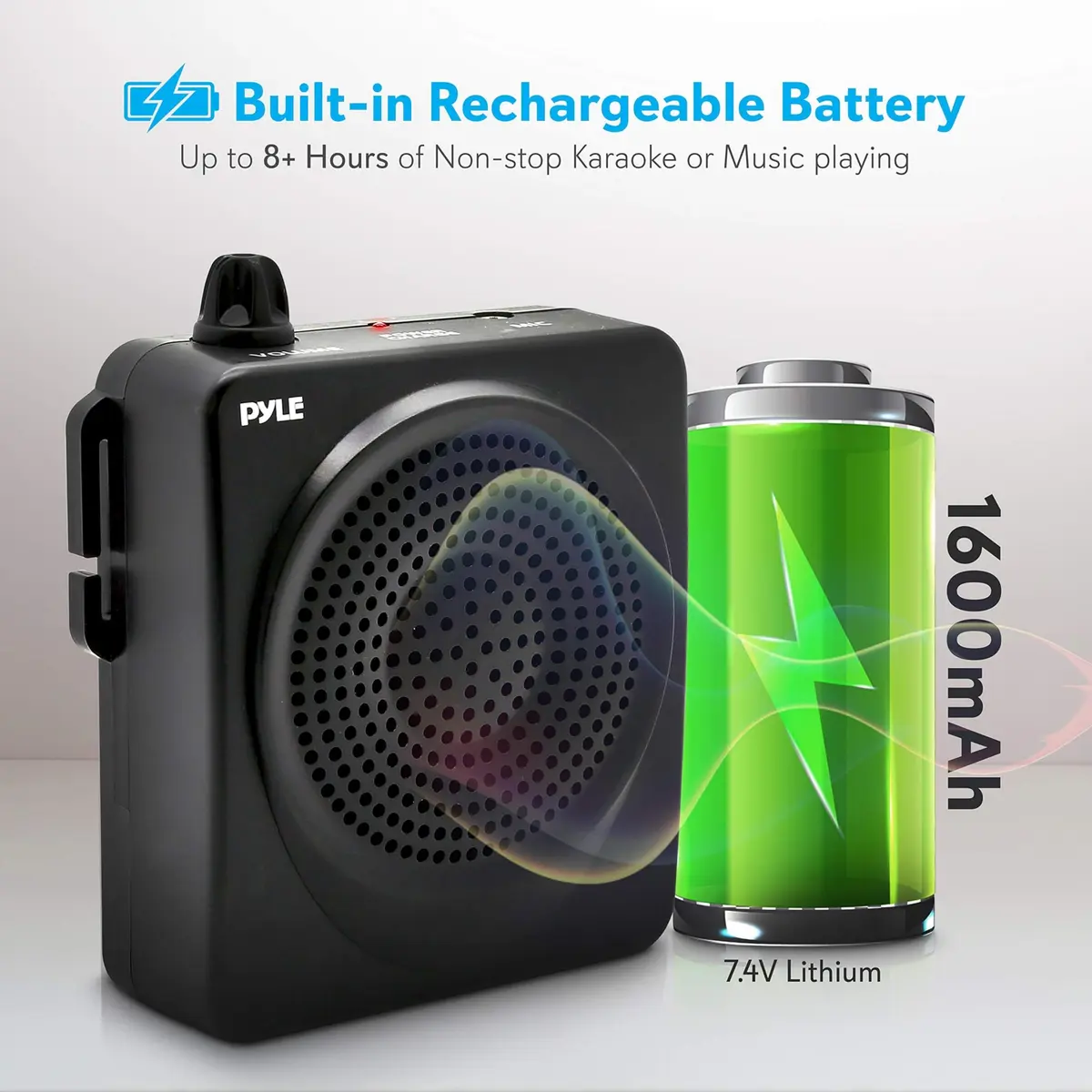 Pyle Portable Voice Amplifier 50W with Headset Mic | Rechargeable Battery, 8+ Hrs Use - view 3