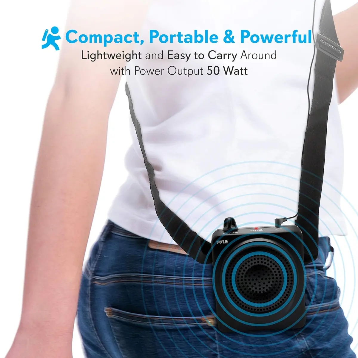 Pyle Portable Voice Amplifier 50W with Headset Mic | Rechargeable Battery, 8+ Hrs Use - view 4