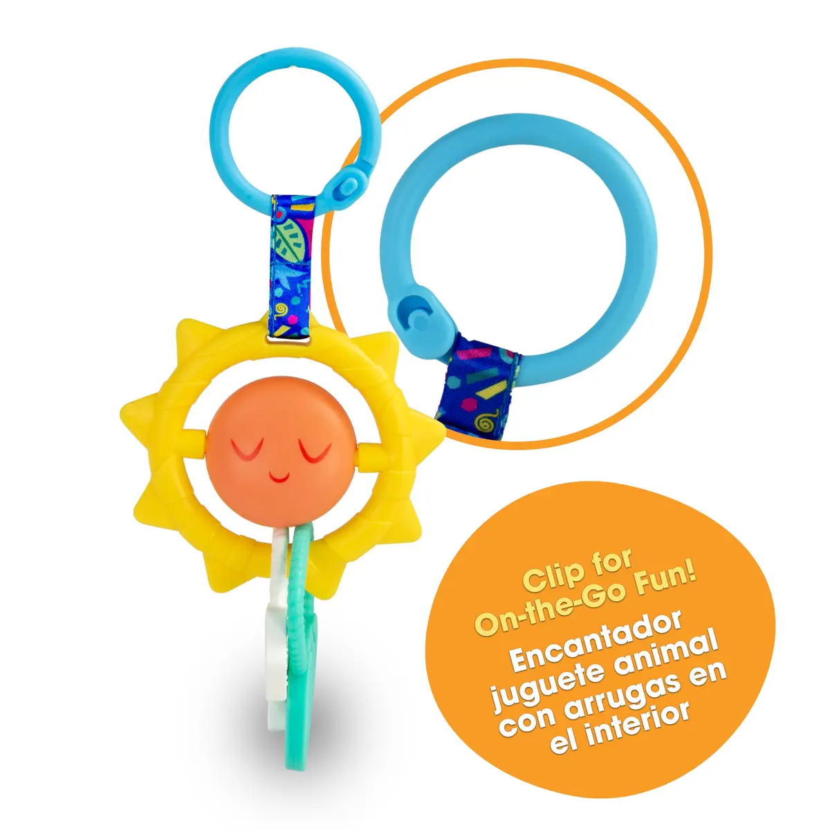 BEBÉ FUERTE Strong & Sunny Clip On Stroller Toy for Infants | Bilingual Developmental Baby Teething Toy - view 2