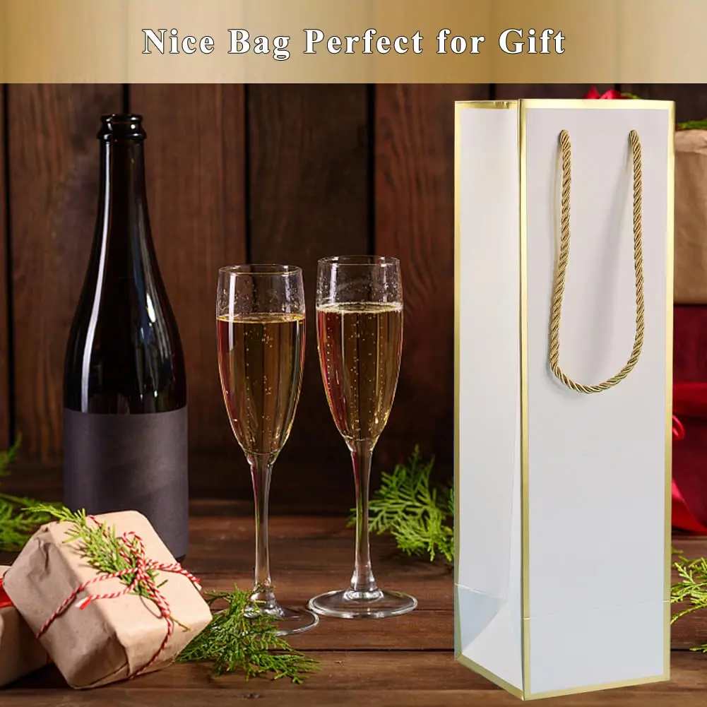 Miraclekoo Gold 4 pcs gift_wrap | Luxury gift bags for wine bottles, 4"x4"x13.8" with handles - view 5
