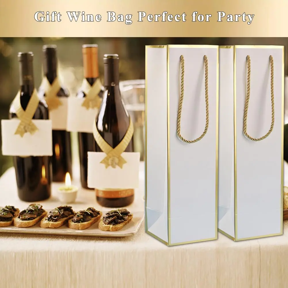 Miraclekoo Gold 4 pcs gift_wrap | Luxury gift bags for wine bottles, 4"x4"x13.8" with handles - view 7