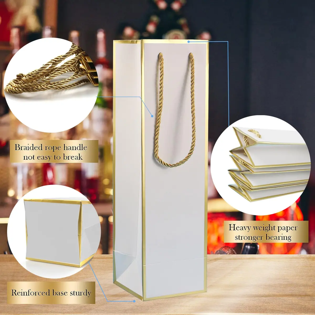 Miraclekoo Gold 4 pcs gift_wrap | Luxury gift bags for wine bottles, 4"x4"x13.8" with handles - view 2