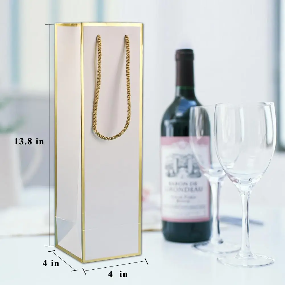 Miraclekoo Gold 4 pcs gift_wrap | Luxury gift bags for wine bottles, 4"x4"x13.8" with handles - view 3
