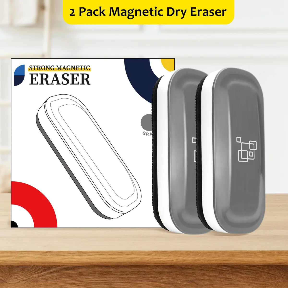 maxtek Magnetic Dry Erase Eraser 2-Pack | Gray, 12.7 cm (5 Inch) Length - view 7
