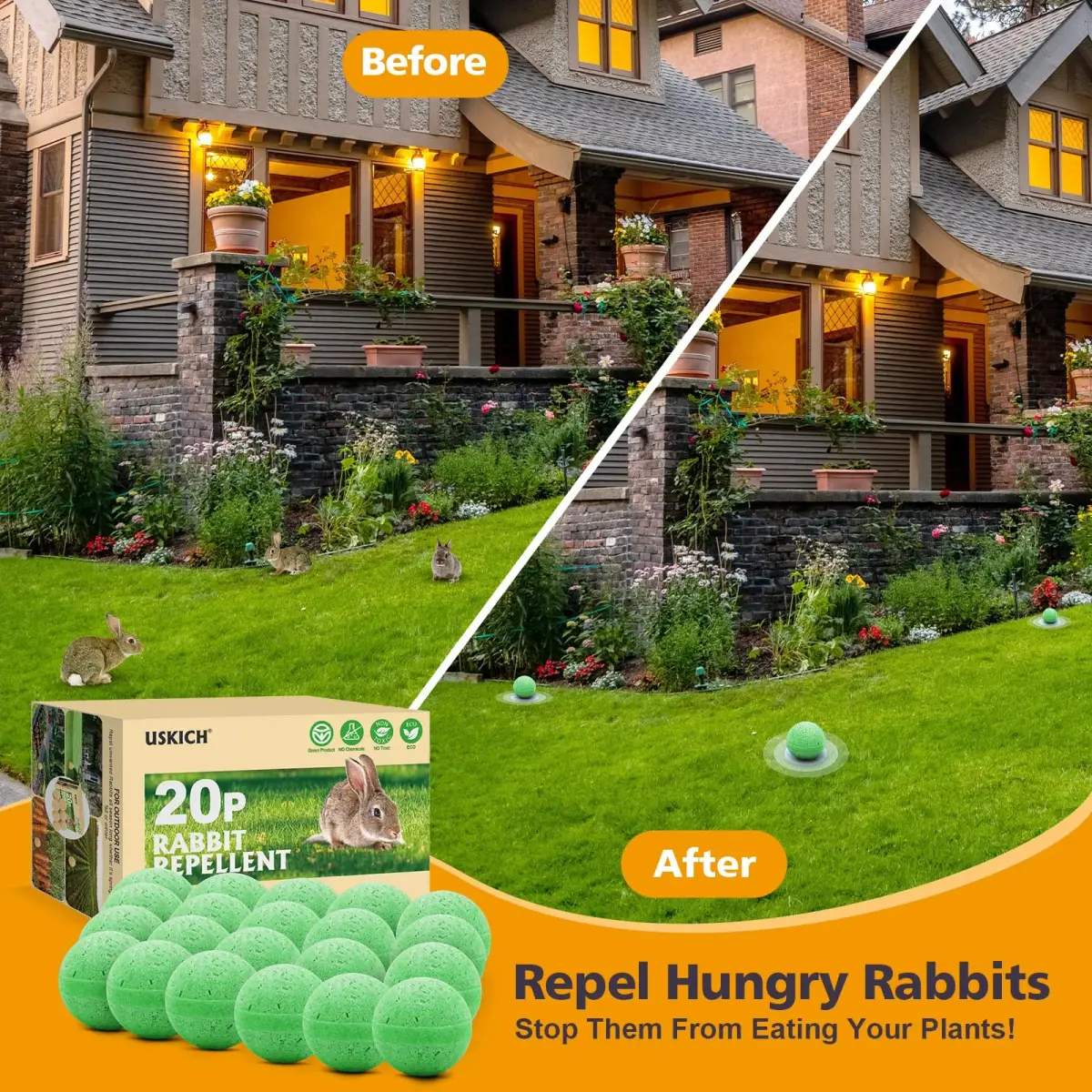 USKICH Natural Peppermint Oil Rabbit Repellent Pellets 20 Pack | 20 Count, 8 Gloves, 10 Mesh Bags - view 5