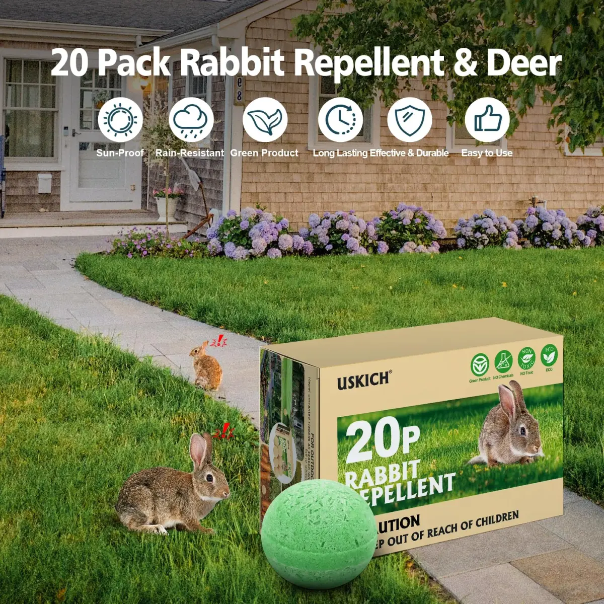 USKICH Natural Peppermint Oil Rabbit Repellent Pellets 20 Pack | 20 Count, 8 Gloves, 10 Mesh Bags - view 2
