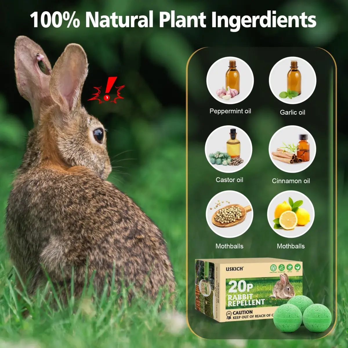 USKICH Natural Peppermint Oil Rabbit Repellent Pellets 20 Pack | 20 Count, 8 Gloves, 10 Mesh Bags - view 3