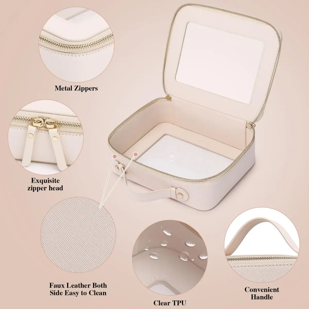Pinkmik Clear Makeup Bag Large Beige | TSA Compliant Travel Toiletry Bag with Zipper - view 5