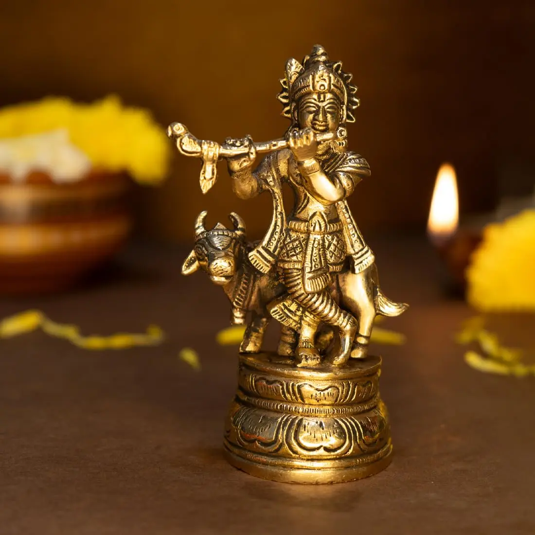 Ekhasa Brass Lord Krishna Idol with Flute | Shri Krishna Murti Gift | Home Decor | Kanha Ji Murti for Office Desk - main product image