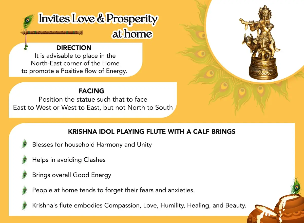 Ekhasa Brass Lord Krishna Idol with Flute | Shri Krishna Murti Gift | Home Decor | Kanha Ji Murti for Office Desk - view 6