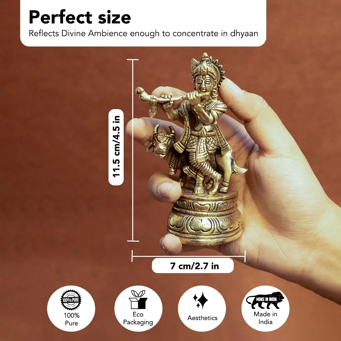 Ekhasa Brass Lord Krishna Idol with Flute | Shri Krishna Murti Gift | Home Decor | Kanha Ji Murti for Office Desk - view 2