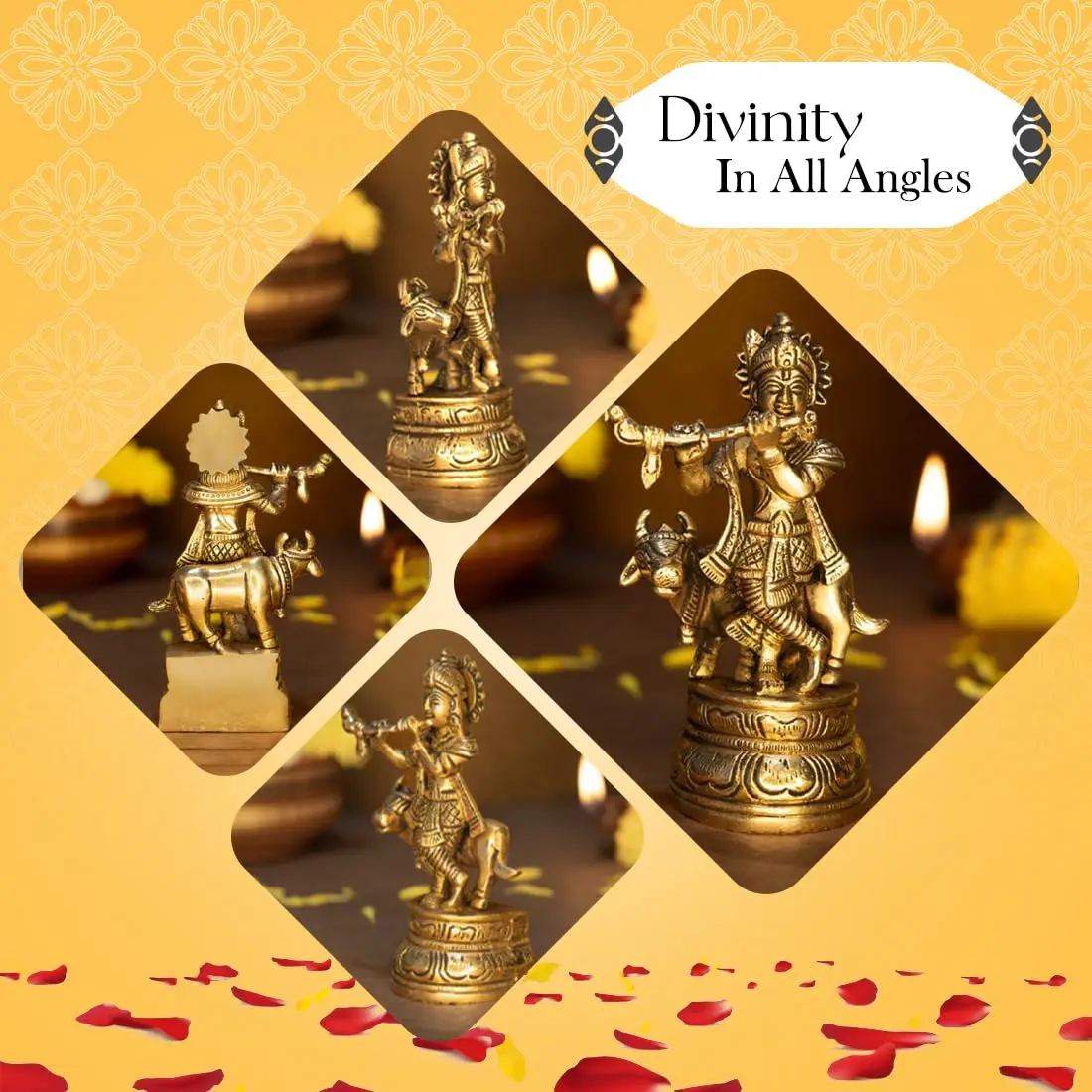 Ekhasa Brass Lord Krishna Idol with Flute | Shri Krishna Murti Gift | Home Decor | Kanha Ji Murti for Office Desk - view 4