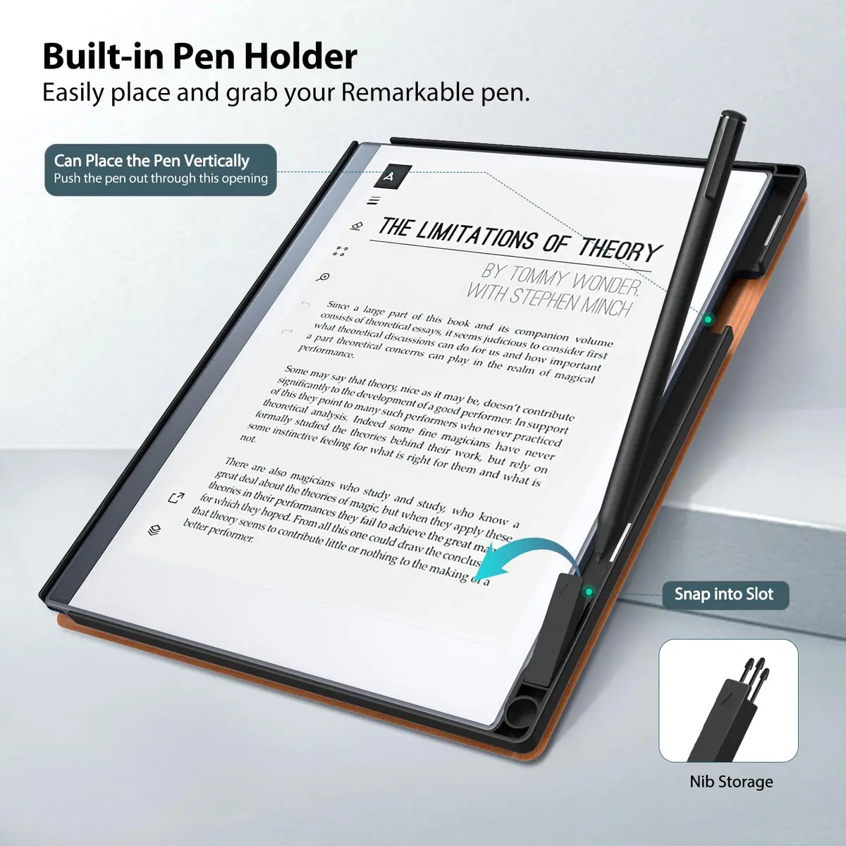 TiMOVO Case for Remarkable 2 10.3" 2020 with Pen Slot, Brown | Lightweight Hard Back Shell Protective Folio Cover - view 3