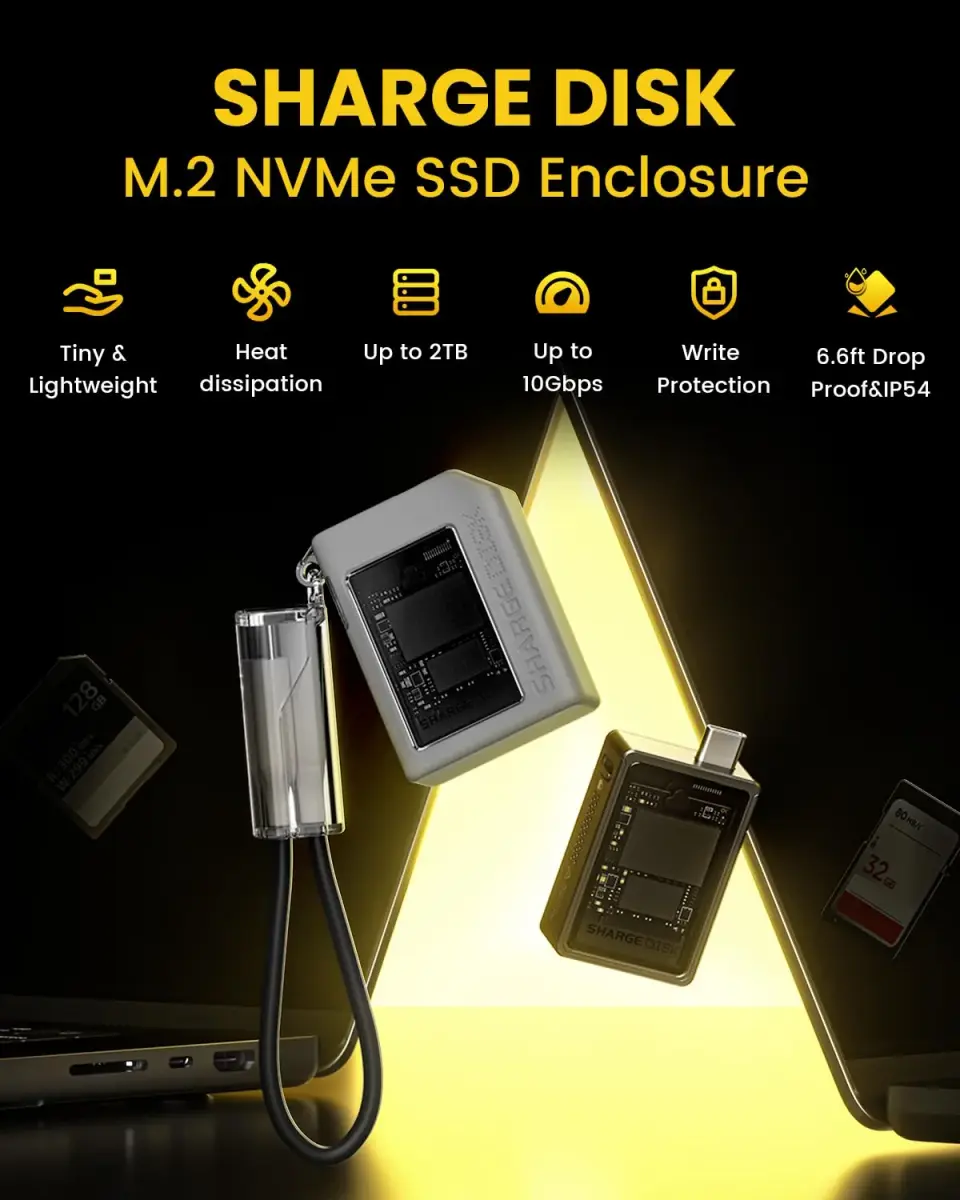 SHARGE Disk M.2 NVMe SSD Enclosure with Active Cooling System, 10Gbps USB C 3.2 Gen2, 2TB Capacity - view 2