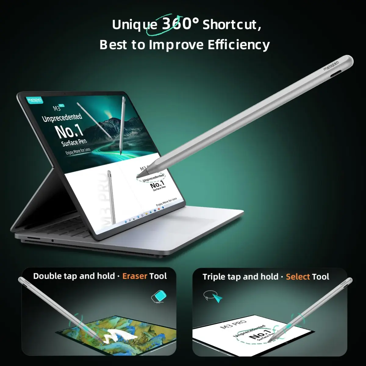 Metapen M3 Pro Stylus Pen with 4096 Pressure Levels & Tilt Function | Silver - view 4