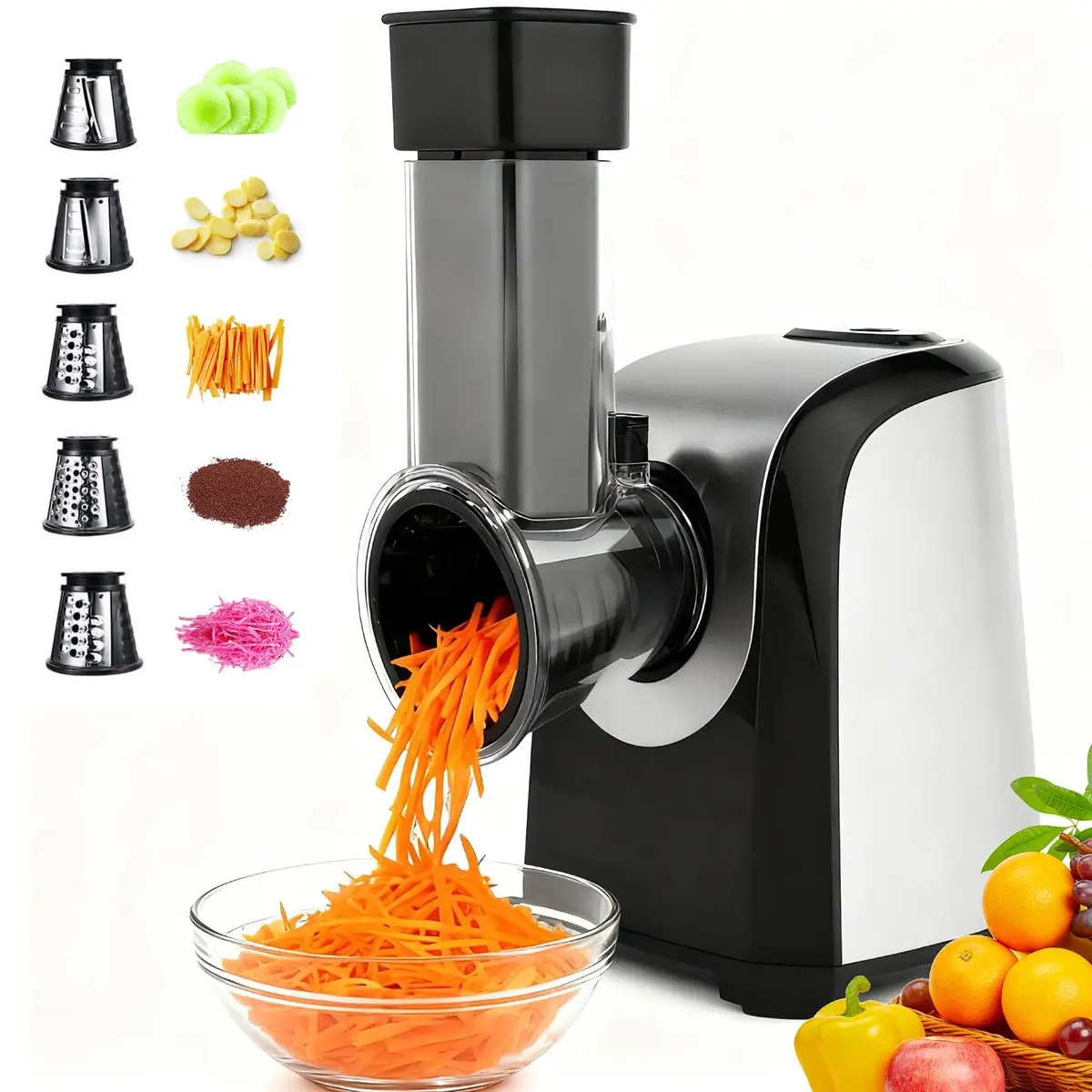 Nictemaw Electric Cheese Grater with 5 Stainless Steel Blades | 150W Kitchen Tool for Cheese, Vegetables & Fruits - main product image