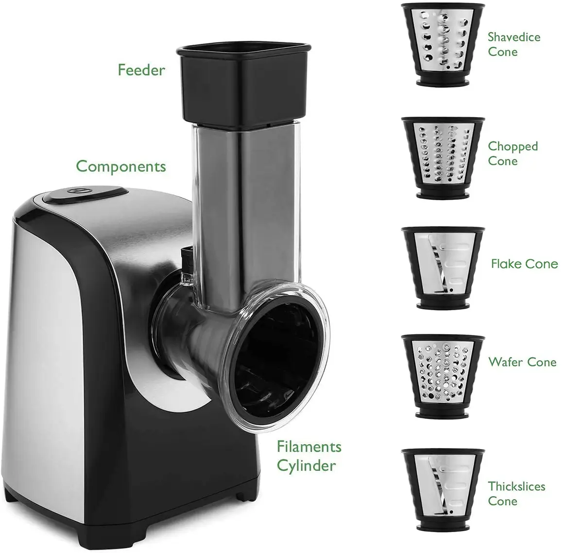 Nictemaw Electric Cheese Grater with 5 Stainless Steel Blades | 150W Kitchen Tool for Cheese, Vegetables & Fruits - view 7
