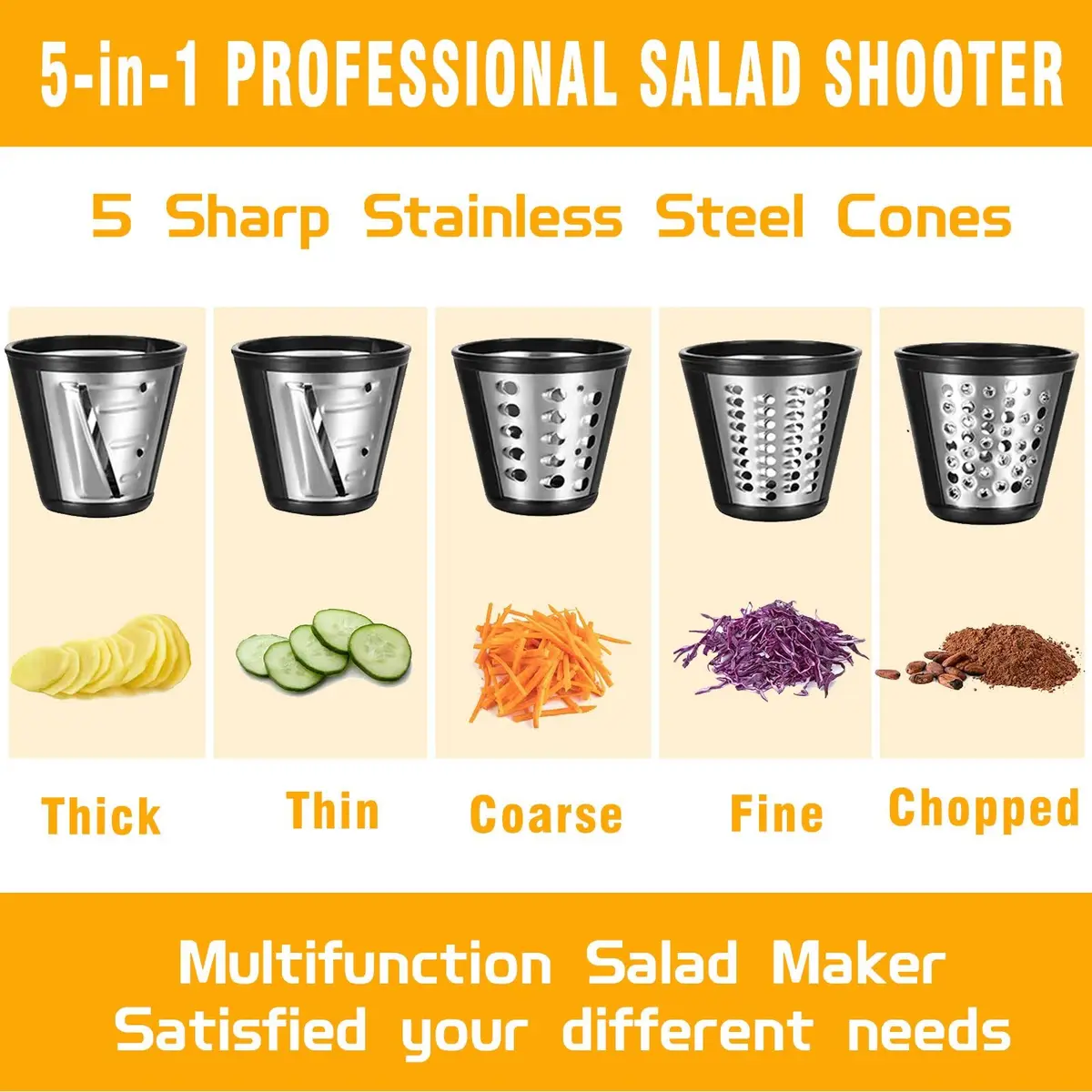 Nictemaw Electric Cheese Grater with 5 Stainless Steel Blades | 150W Kitchen Tool for Cheese, Vegetables & Fruits - view 2