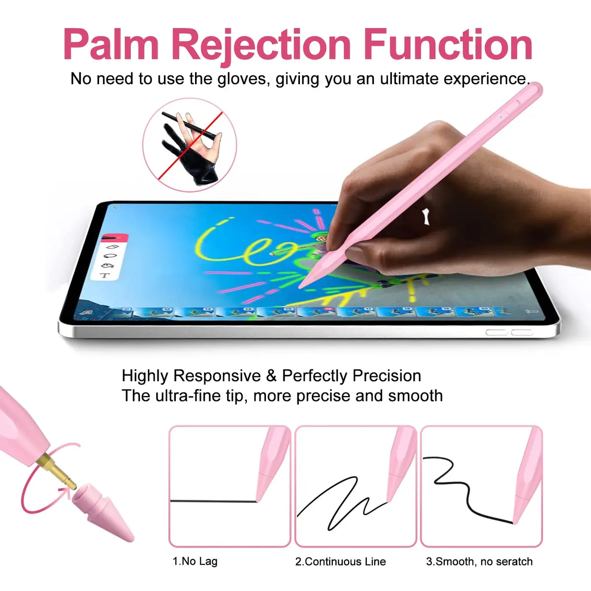 JvKzaen Stylus Pen for iPad 2018-2026 | Palm Rejection, Apple Pencil Compatible, 0.9mm Tip, Type-C Charging - view 2