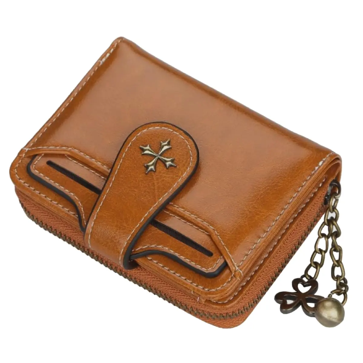GGOOB Small Wallet for Women Zip Bifold Brown | Compact & Roomy with Zipper Coin Pocket - main product image